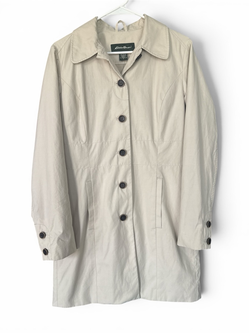 NWOT - Eddie Bauer Light Cream Button-Front Trench Coat - Picture 3 of 6